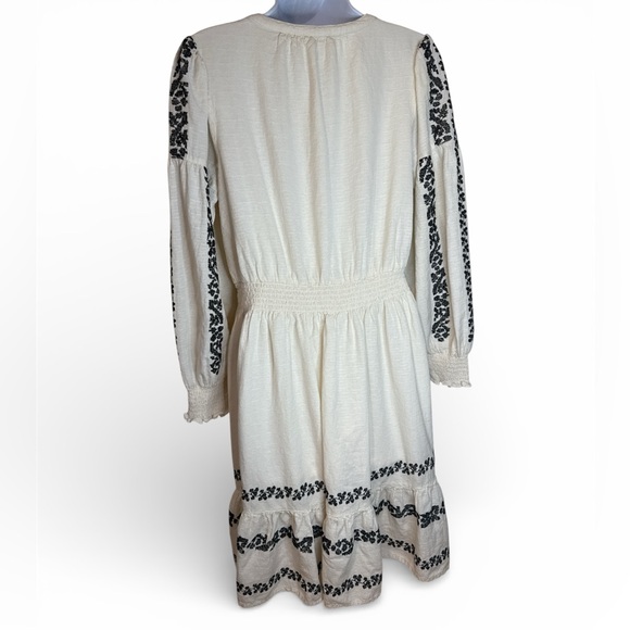 Fat Face Ivory embroidered Black Long Sleeve Dress Size 8 - Picture 5 of 12